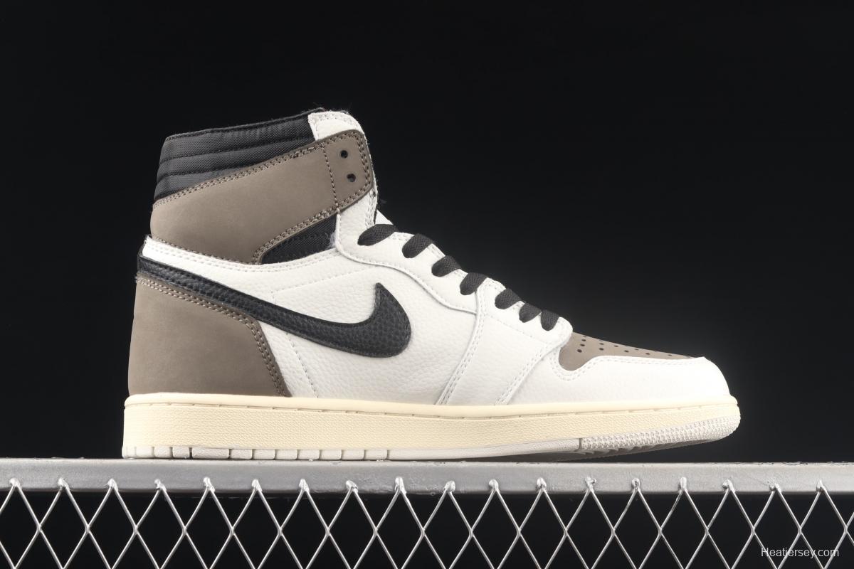 Travis Scott x NIKE Air Jordan 1 High OG Reverse Mocha reverses the upside basketball shoes CD4487-110,