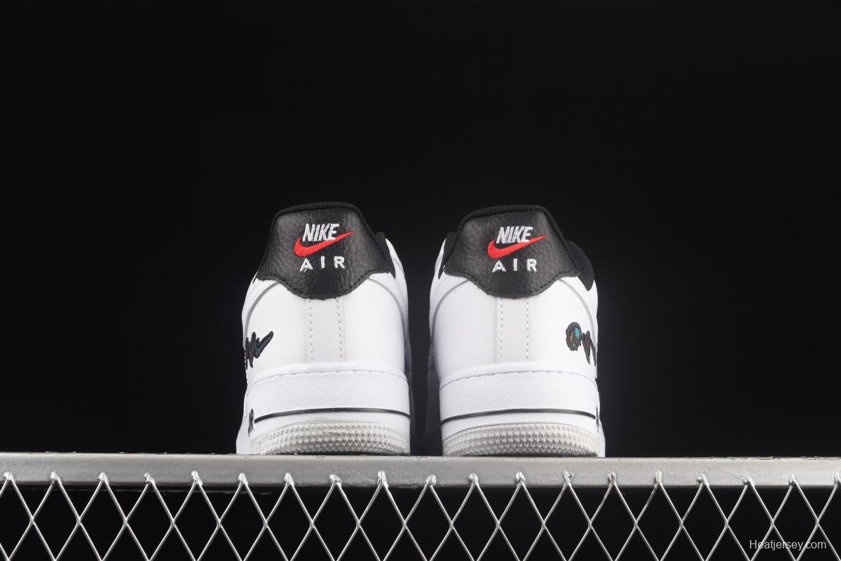 NIKE Air Force 11607 Low Peace Love Swoosh white and black graphic printed low-top casual board shoes DM8148-100