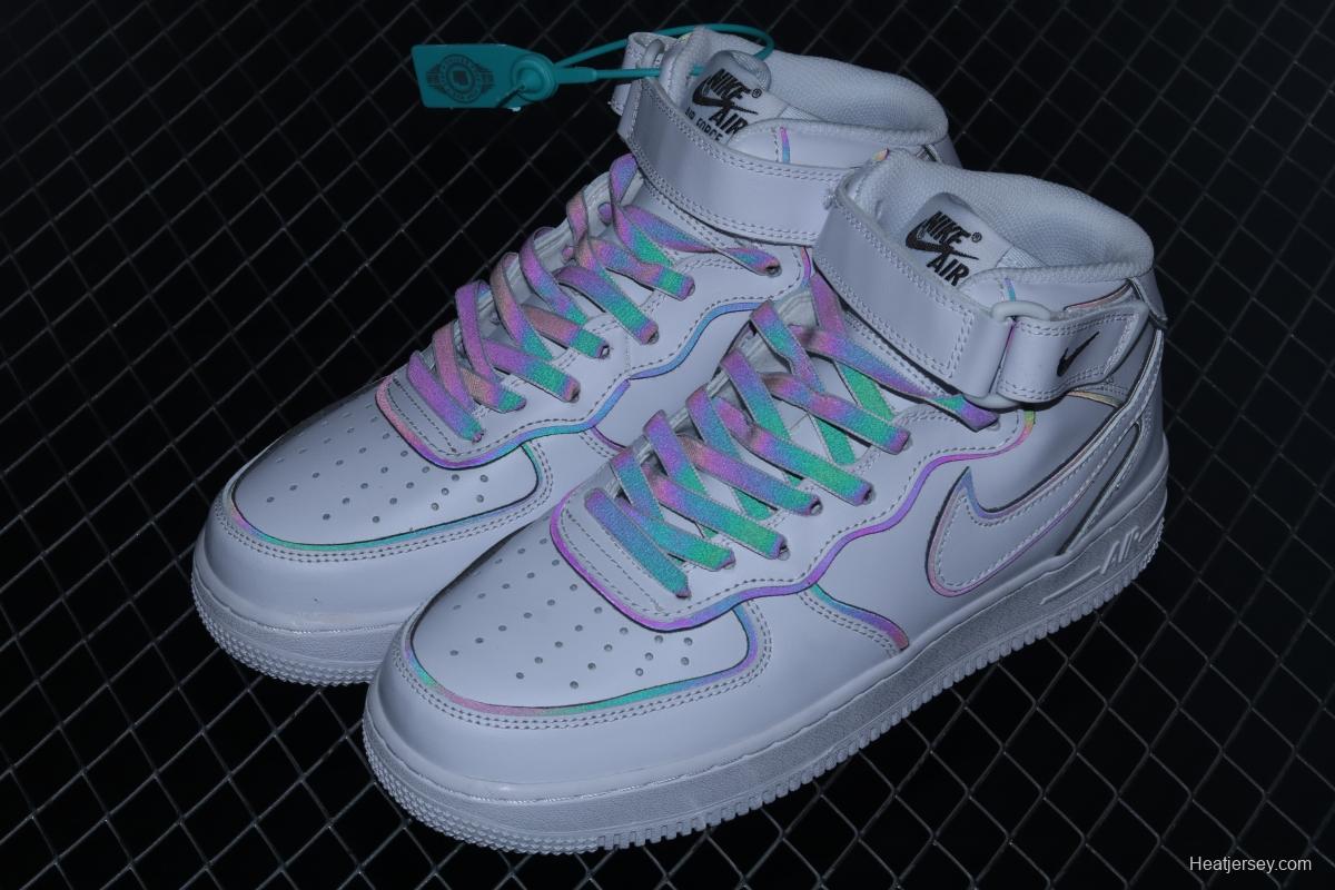 NIKE Air Force 1' 07 Mid laser white 3M reflective medium-help leisure sports board shoes 368742-810