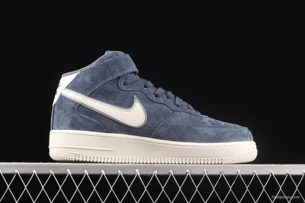 NIKE Air Force 1' 07 Mid dark blue suede 3M reflective mid-finish casual board shoes AA1118-007