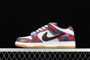 Parra x NIKE DUNK SB Low Pro White, Blue and Red Abstract Art scratch Music Olympic Slam Dunk Series retro low-top leisure sports skateboard shoes DH7695-600