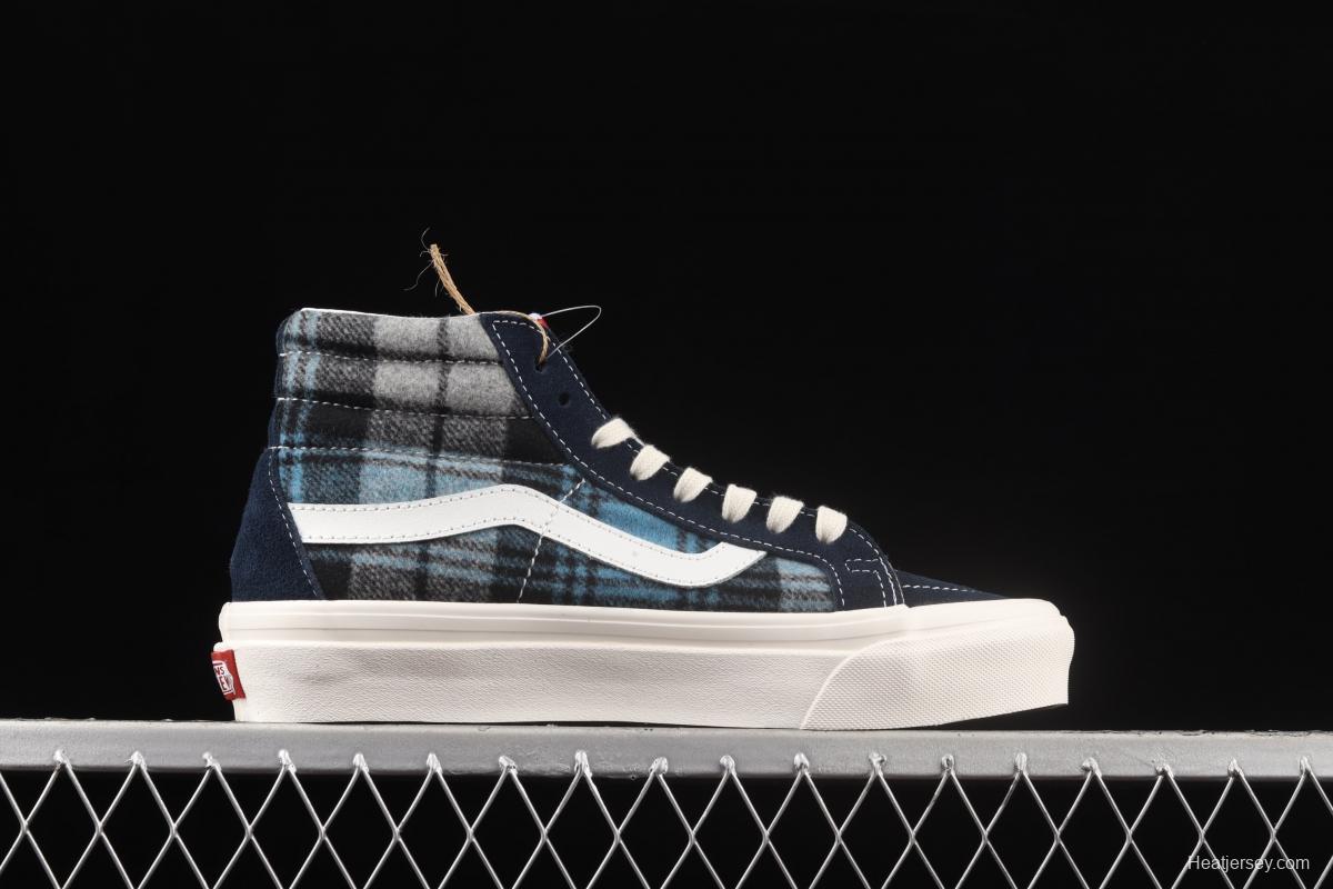 Vans Sk8-Hi 38 Dx Pendleton co-named blue plaid high-top casual board shoes VN0A38GF9GS