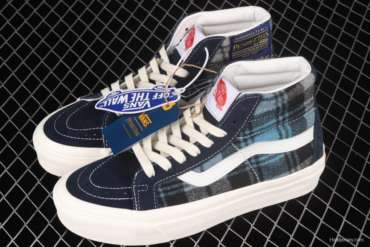 Vans Sk8-Hi 38 Dx Pendleton co-named blue plaid high-top casual board shoes VN0A38GF9GS