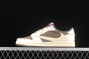 Travis Scott x Air Jordan 1 Low OG Reverse Mocha reverse Mocha Brown and White Barb Co-branded Leisure Sports Basketball shoes DM7866-162