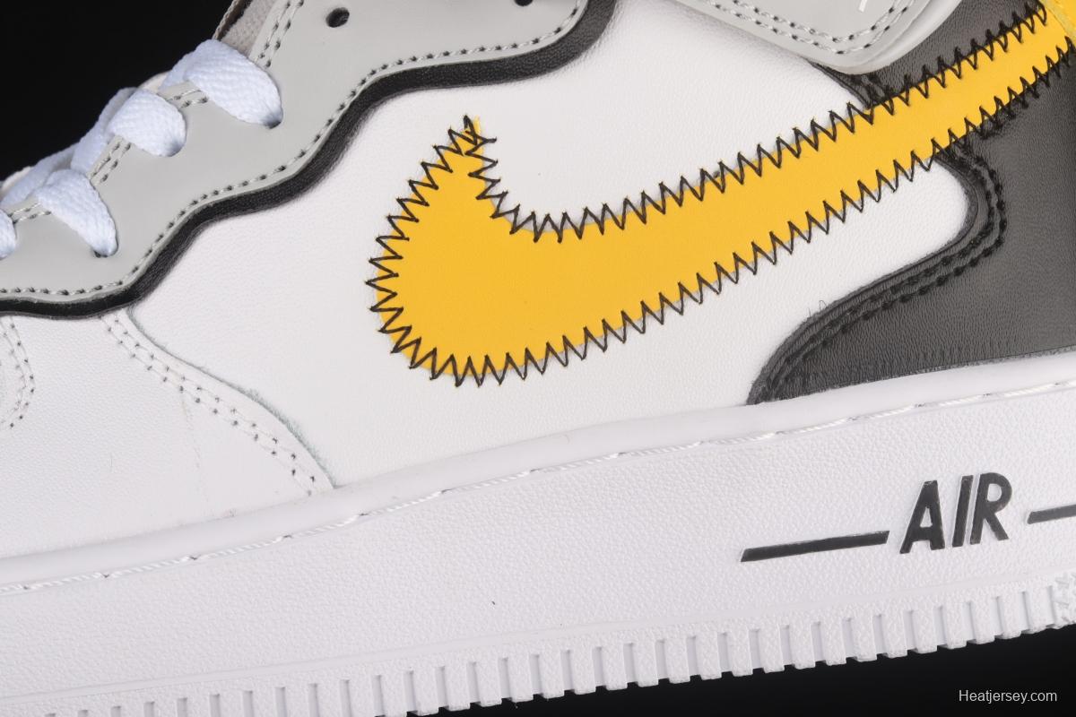 NIKE Air Force 1 Mid Athletic Club white and yellow medium-top casual board shoes DH7451-101