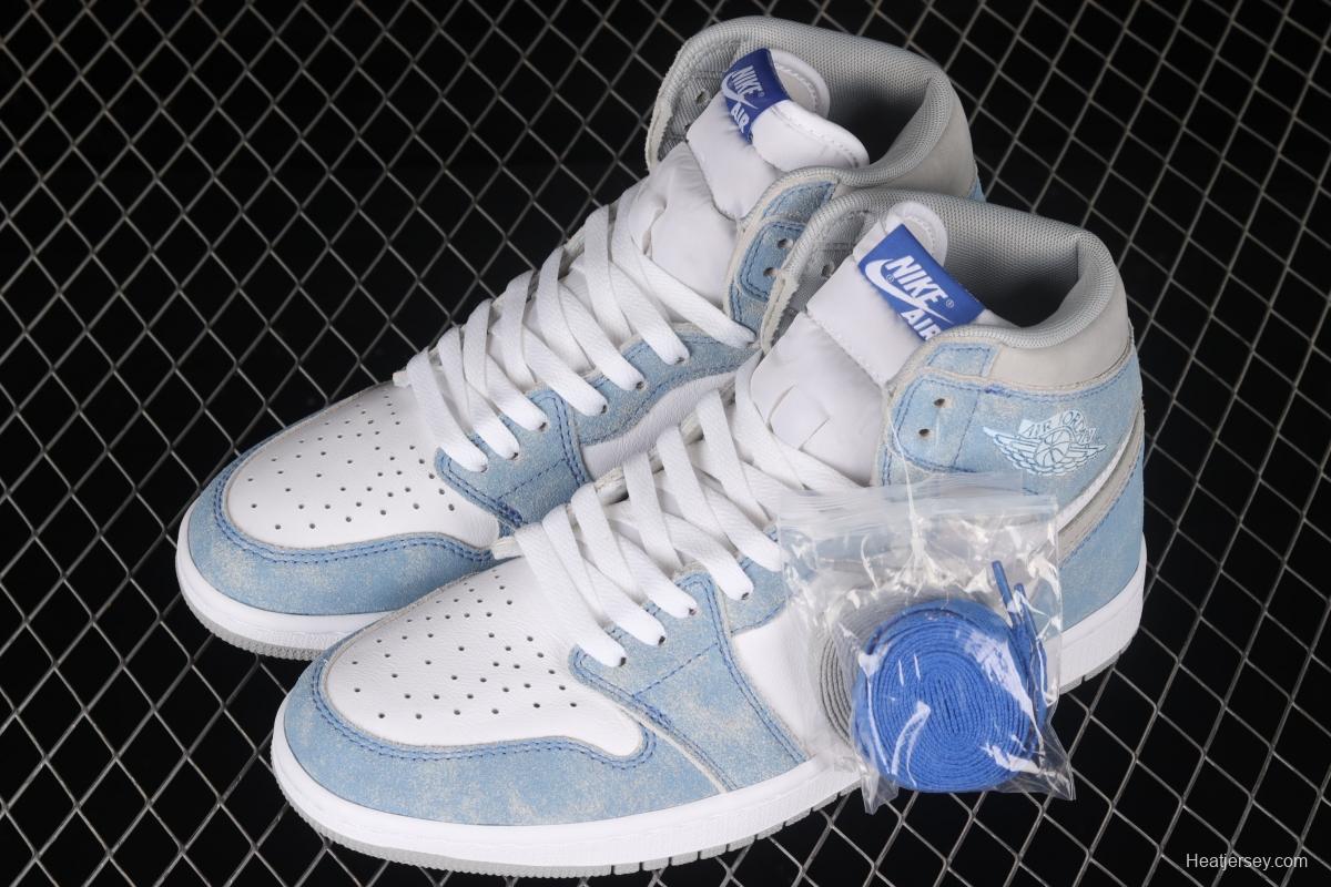 Air Jordan 1 Hyper Royal washed North Carolina high top basketball shoes 555088-402