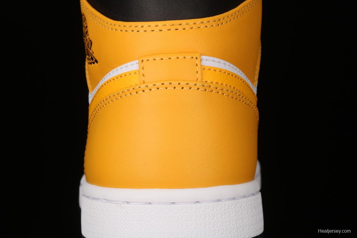 Air Jordan 1 Mid White and Yellow Zhongbang Basketball shoes 554724-170