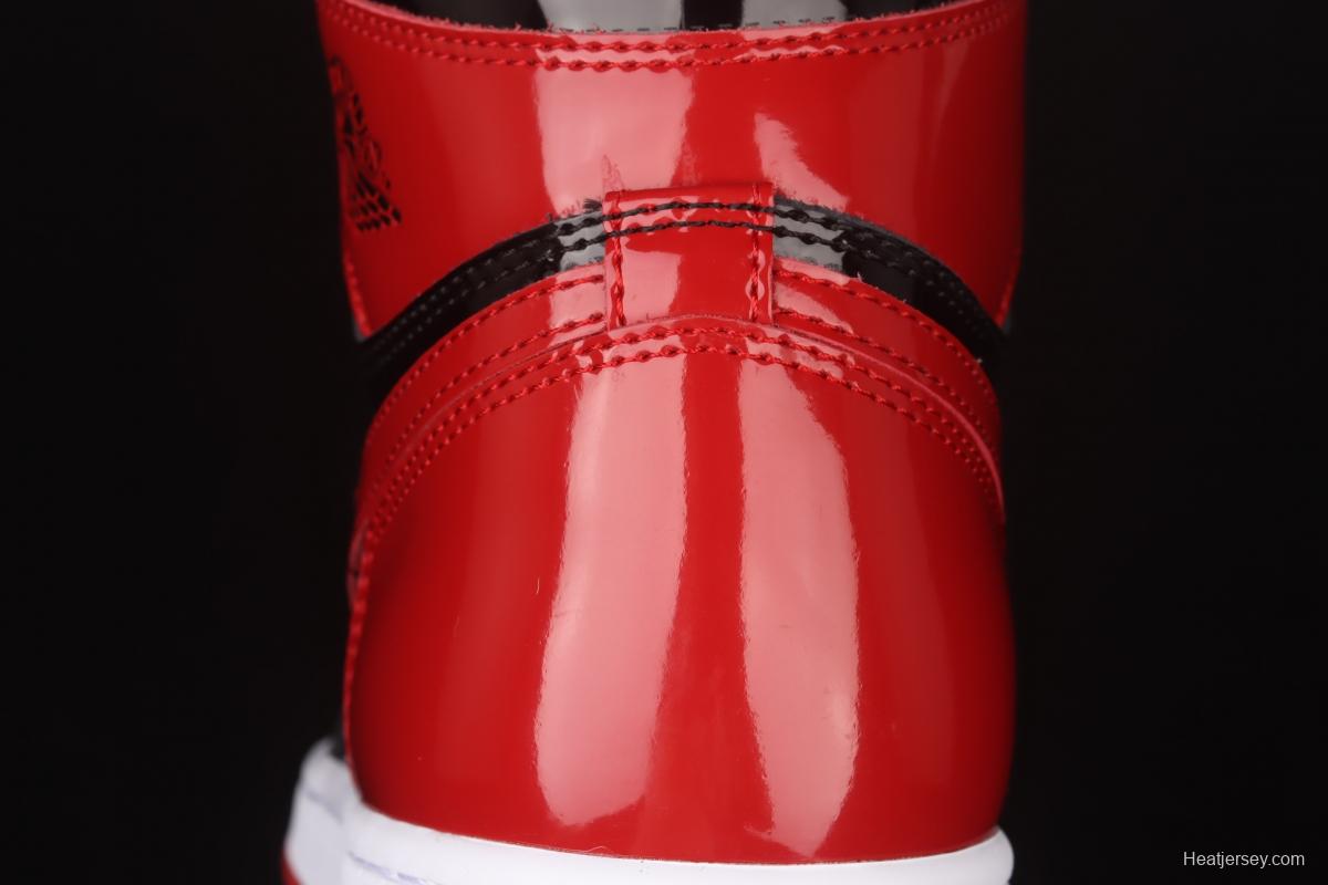 Air Jordan 1 High OG Bred Patent lacquered leather black and red high top basketball shoes 555088-063