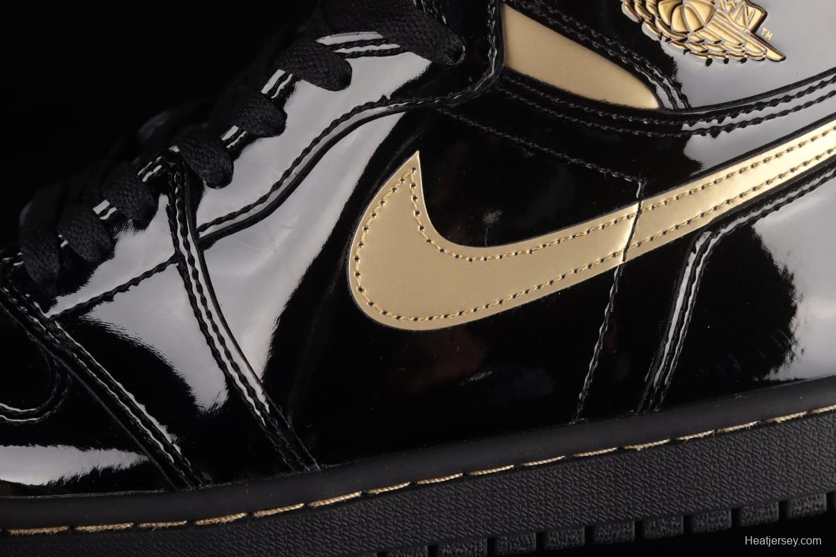 Air Jordan 1 High OG Metallic Gold black gold lacquered leather 555088-032