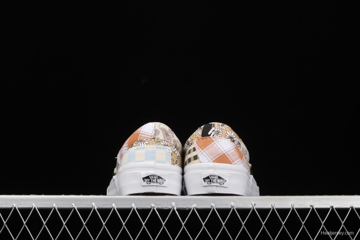 Vans Slip On retro limited white cashew flower splicing asymmetrical chessboard low upper board shoes VN0A5A084201