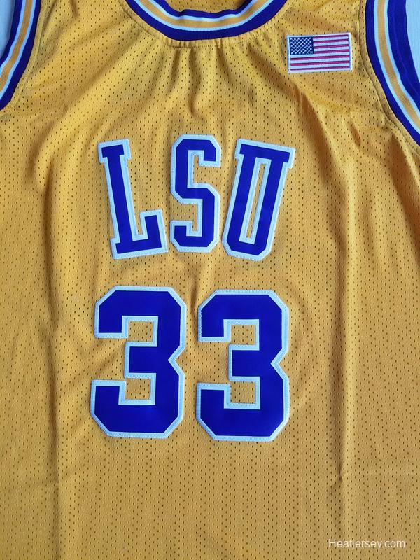 Shaquille O'Neal 33 LSU College Yellow Basketball Jersey