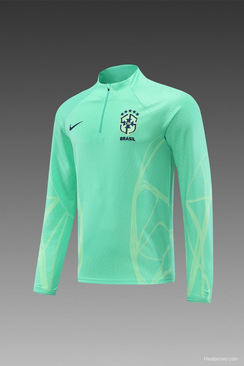 2022 Brazil Green Half Zipper Tracksuit