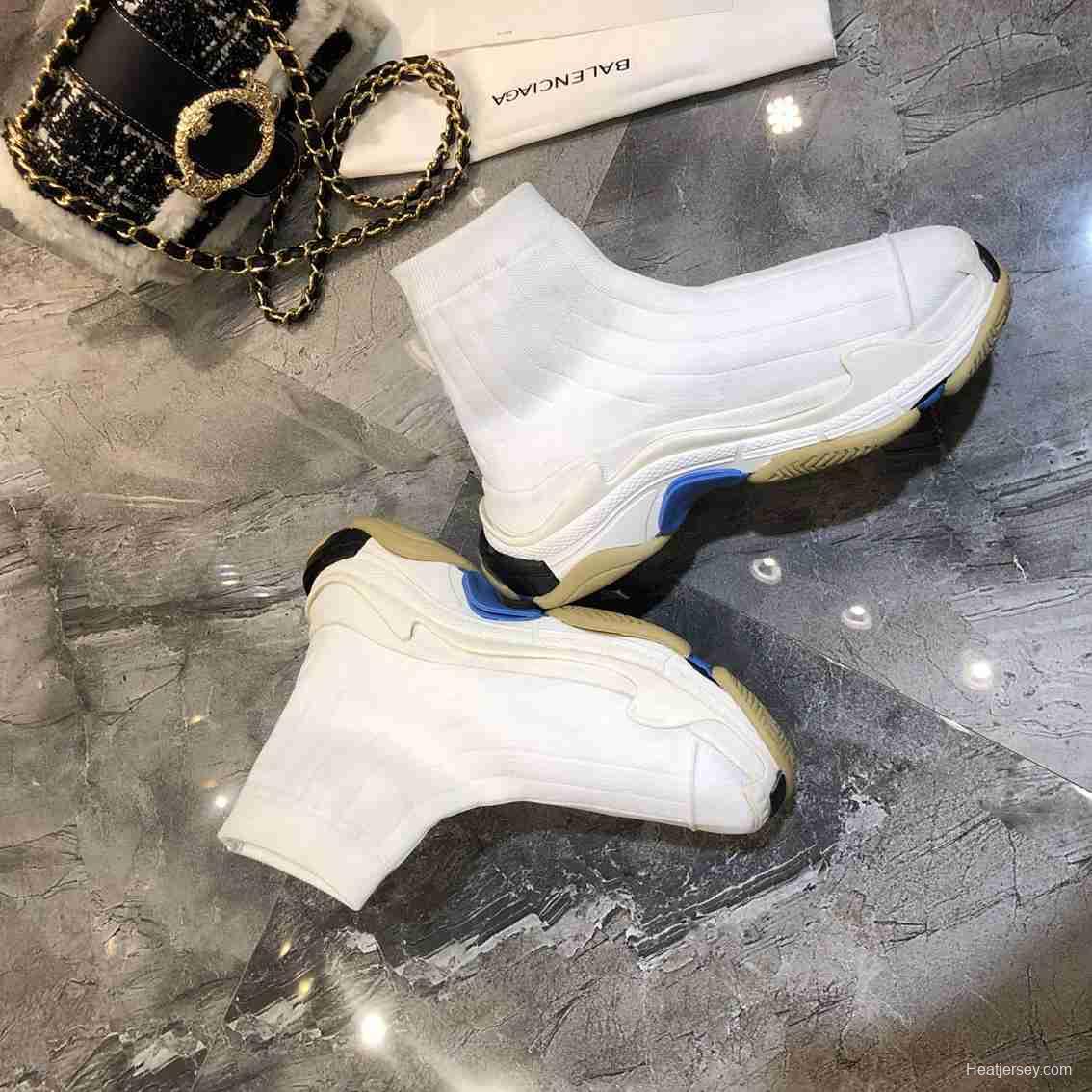 Men/Women Balenciaga White Speed Sneaker Blue/Yellow Sole Item 6380270