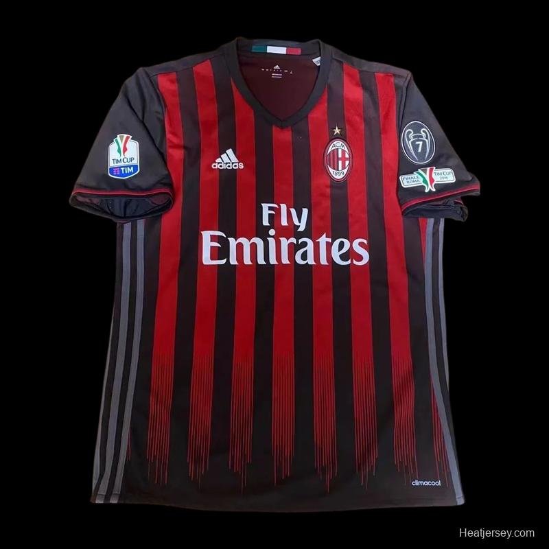 Retro 16 17 AC Milan Home Jersey With Serie A Full Patches