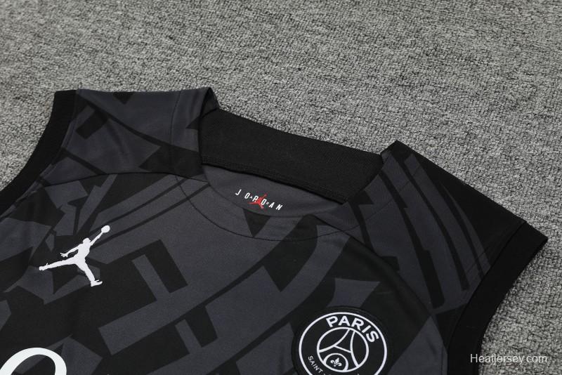 23-24 PSG Black Pattern Vest Jersey+Shorts