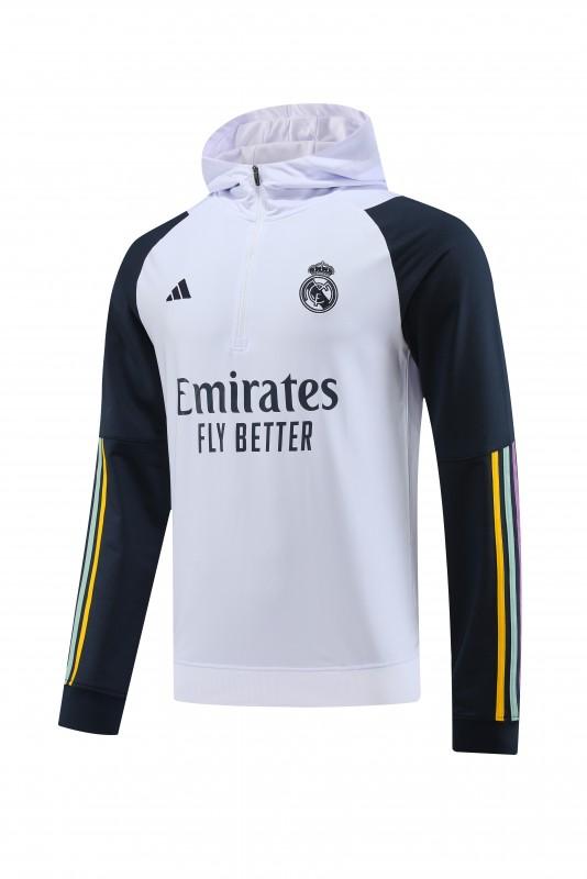 23/24 Real Madrid White Hoodie Half Zipper Jacket+ Pants