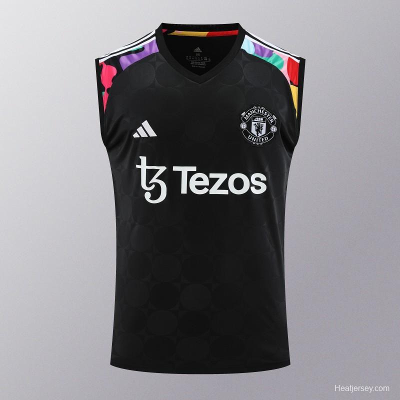 24/25 Manchester United Black Vest Jeresy+Shorts