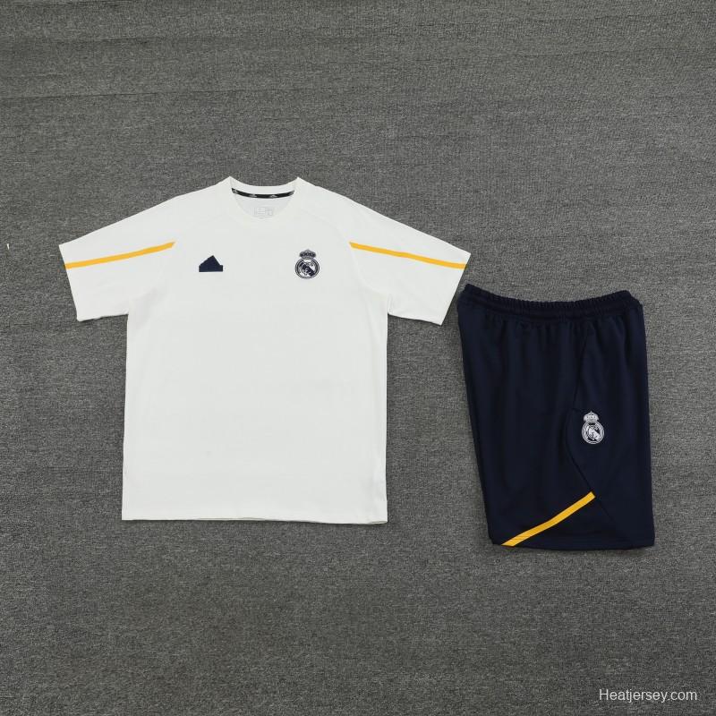 23/24 Real Madrid White Cotton Short Sleeve Jersey+Shorts