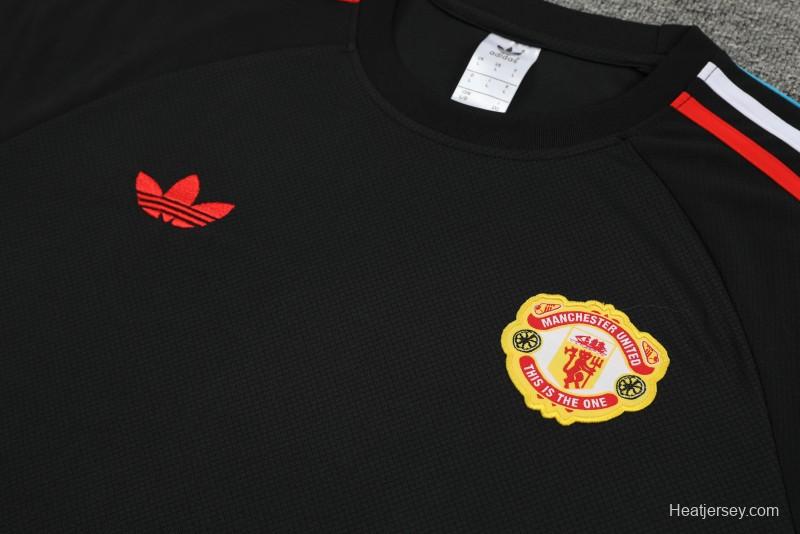 23/24 Manchester United Black Cotton Short Sleeve Jersey+Shorts