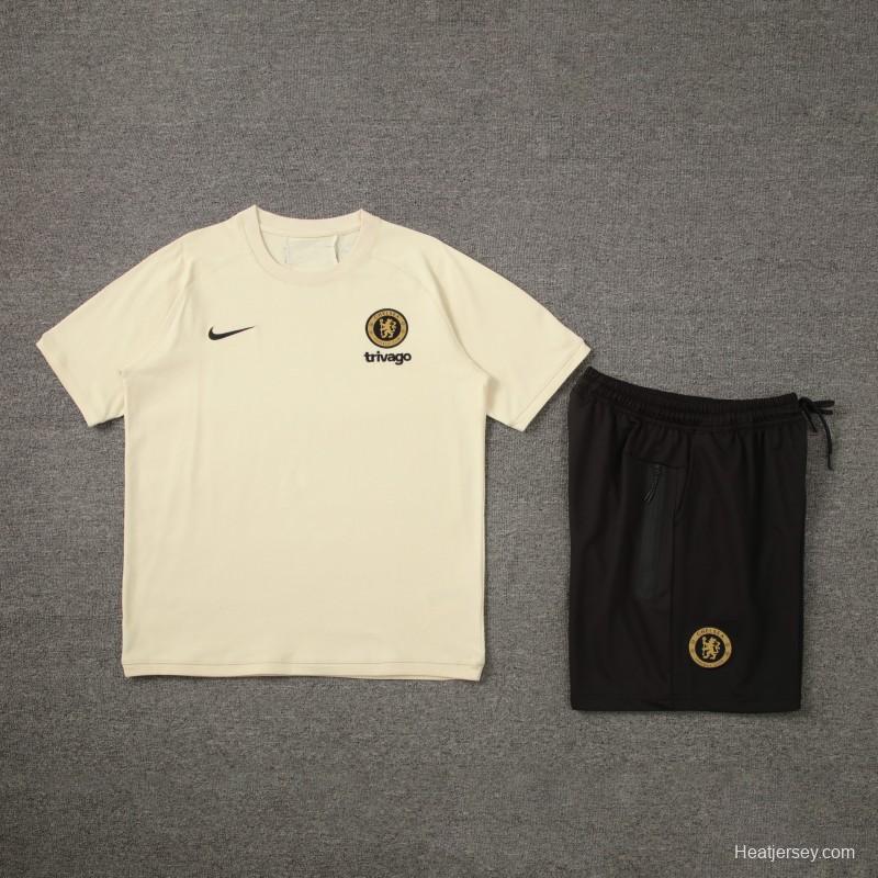 23/24 Chelsea Beige Cotton Short Sleeve Jersey+Shorts