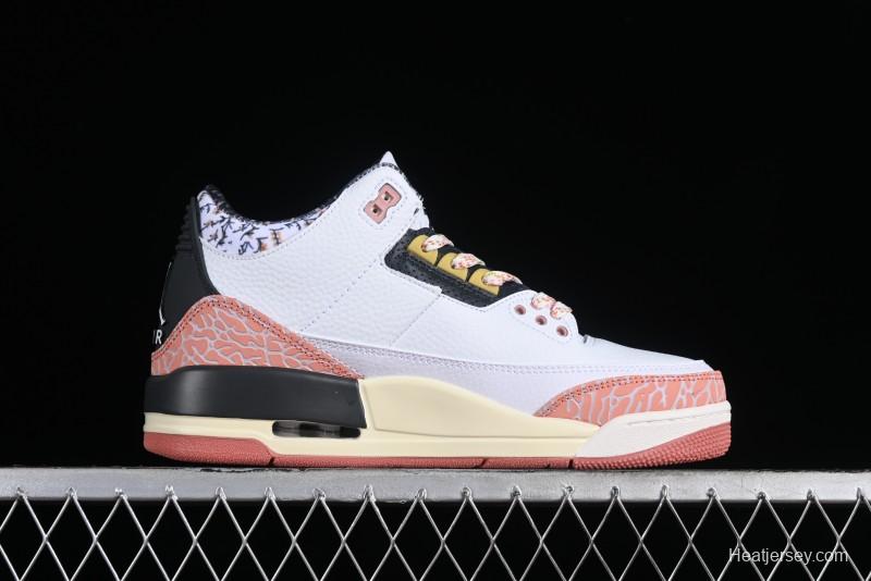 Air Jordan 3 GS "Red Stardust" AJ3 White Pink Floral