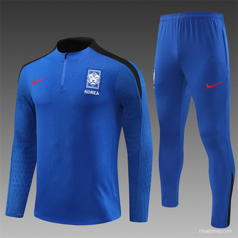 2024 South Korea Blue Half Zipper Jacket+Long Pants