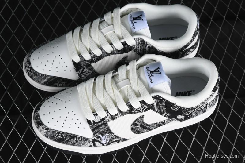 Nike SB Dunk Low LV Collaboration - Black Denim Anniversary High-End Custom Low-Top Casual Skate Shoes - XB3802-351