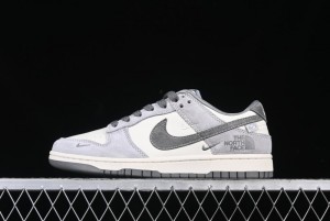 Nike SB Dunk Low The North Face Collaboration Double Swoosh Grey Pigskin Anniversary Edition Custom Low-Top Casual Skate Shoes - XX3168-009