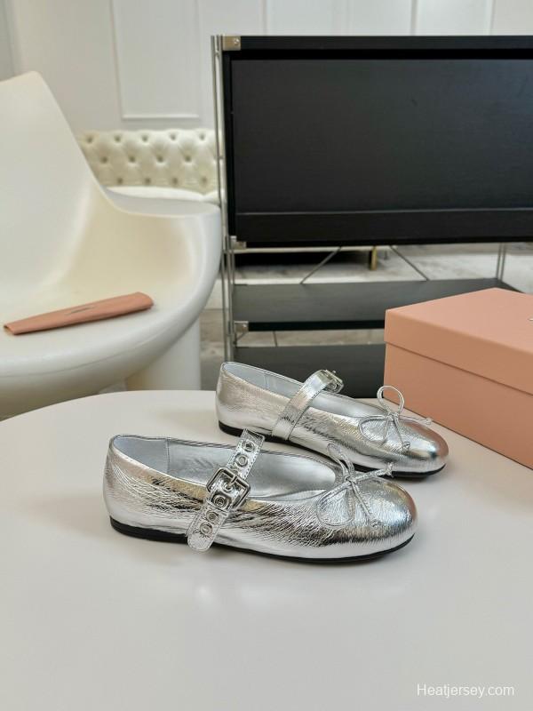 2025 Women Miu Miu Silver Leather Mary Jane Buckle KFY00300