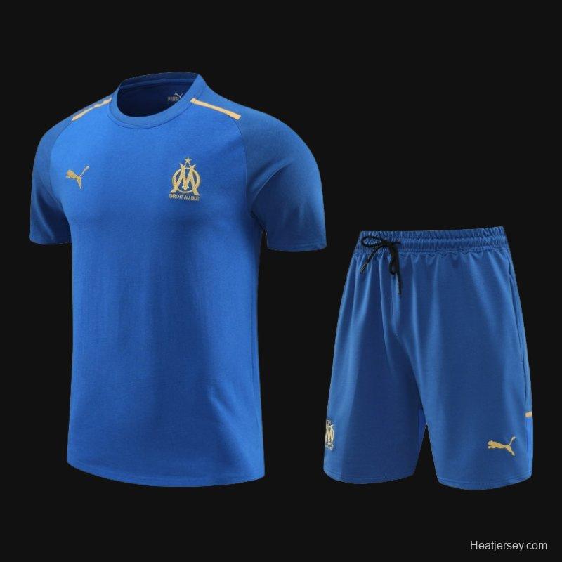 23/24 Olympique Marseille Blue Cotton Short Sleeve Jersey+Shorts